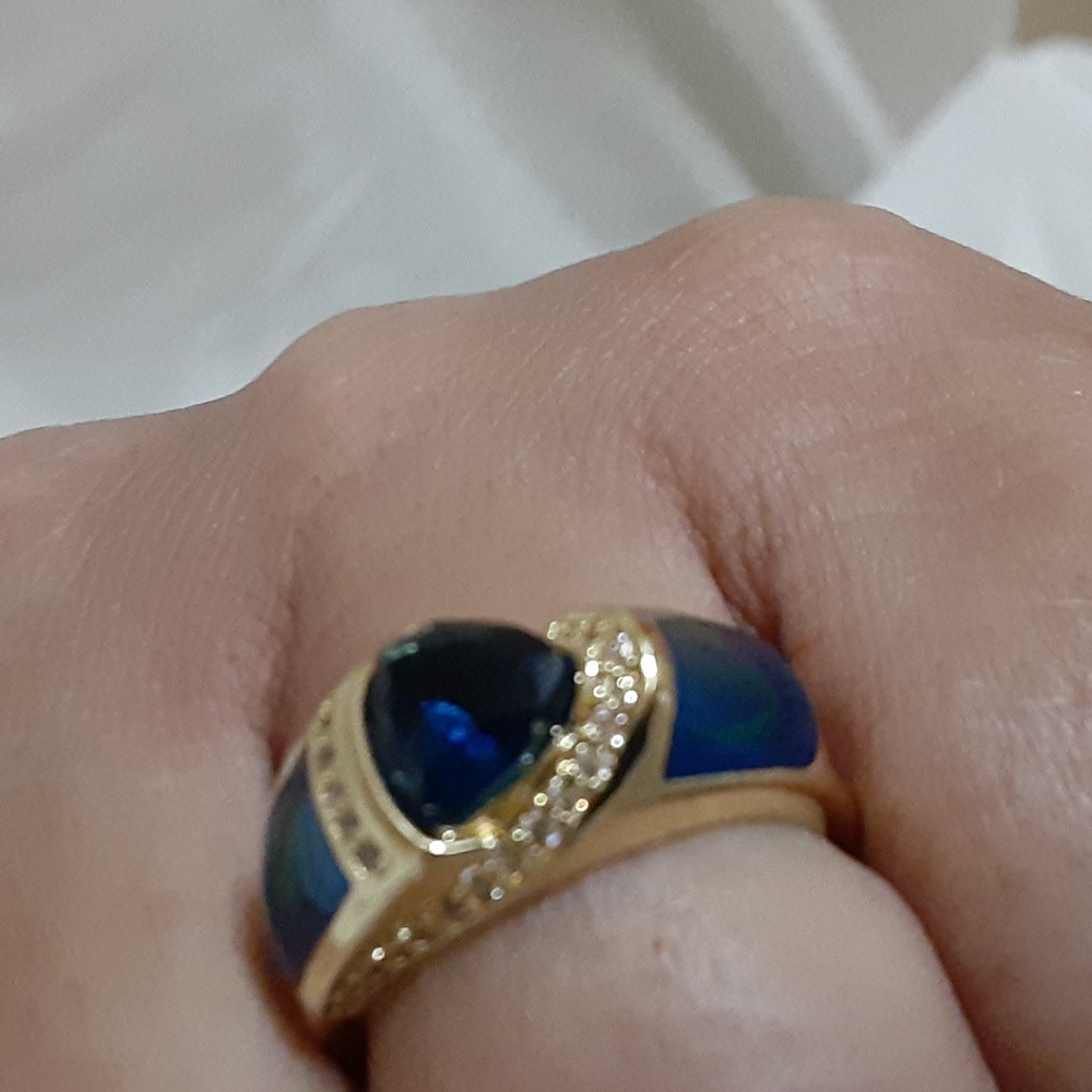 Faux Sapphire Opal Ring Gold Tone